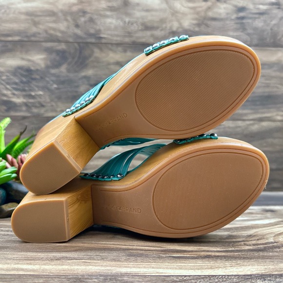 NIB Lucky Brand Tellimi 8.5M Platform Wedge Woven Leather Studded Sandals Blue - Picture 8 of 10